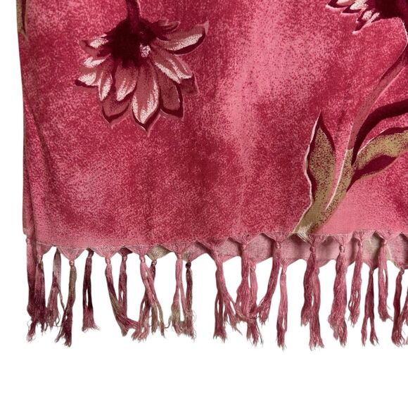 Sleeveless Pink Red Floral Sundress Beach Coverup Fringe Hem Sz Med Boho Resort - Picture 4 of 8